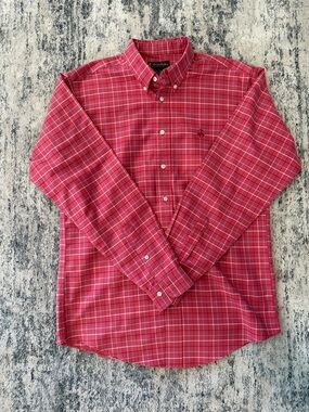Brooks Brothers Men's Red-Pink Plaid Button-Down Shirt